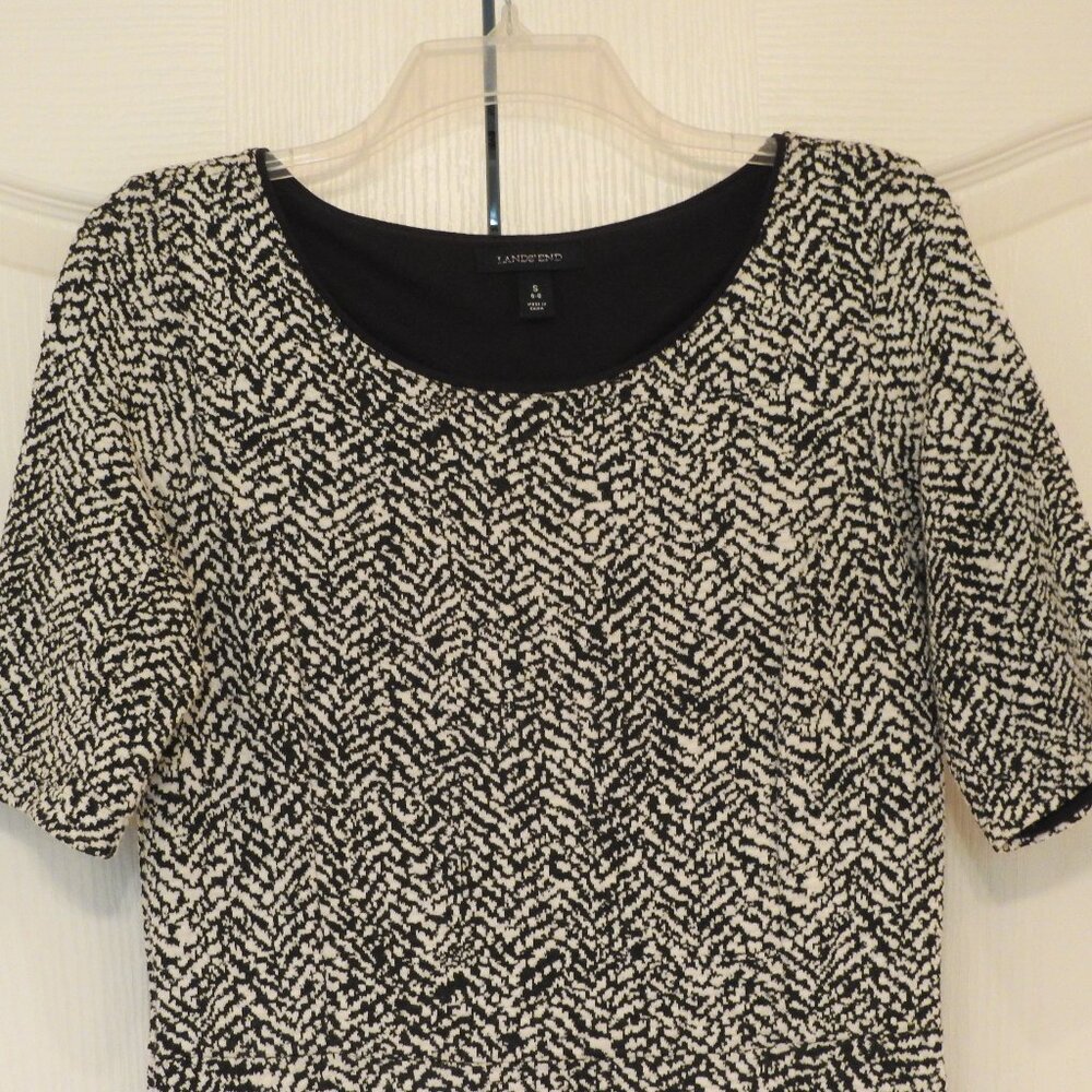 Lands’ End tweed dress, black and white, fit and flare, Small